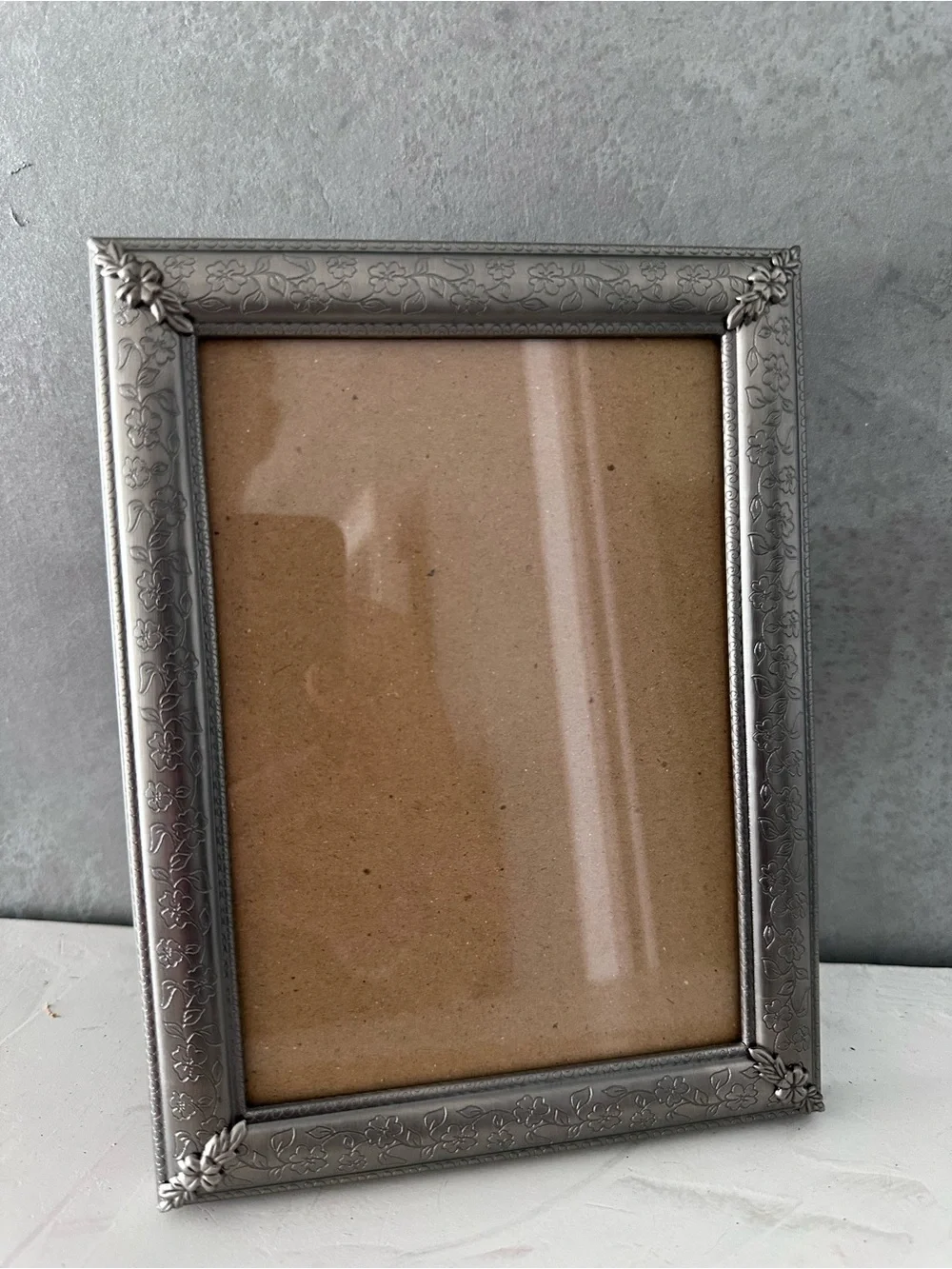 Vintage Silver Ornate Embossed Etched Metal FRAME 6x8